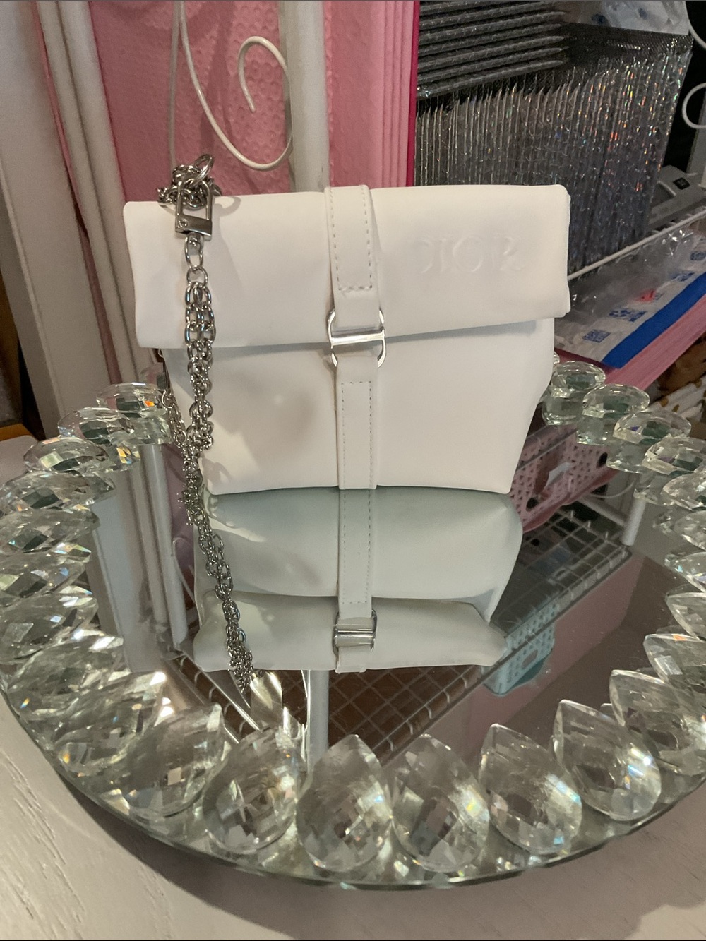 Dior White Pouch with Silver Chain - Picture 3 of 7